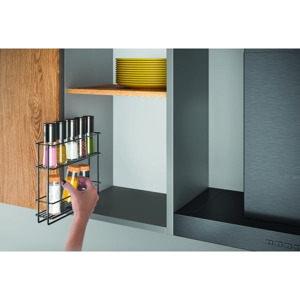Črna izvlečna stenska dvostopenjska polica za začimbe Metaltex Lava Black-image-1