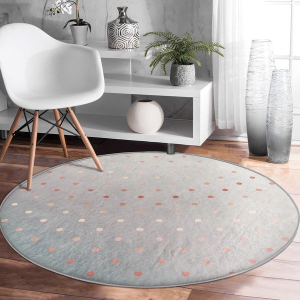 Pralna okrogla preproga v sivi in bakreni barvi primerna za robotski sesalnik ø 80 cm Comfort – Mila Home-image-2