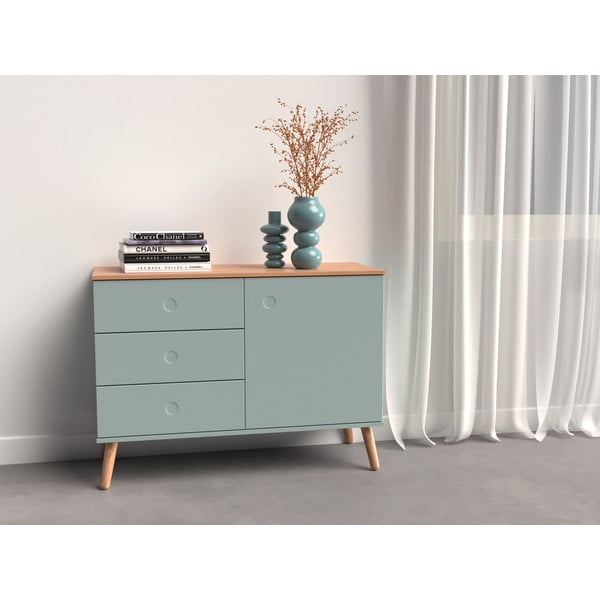 Svetlo zelena nizka komoda v hrastovem dekorju 109x79 cm Dot – Tenzo-image-1