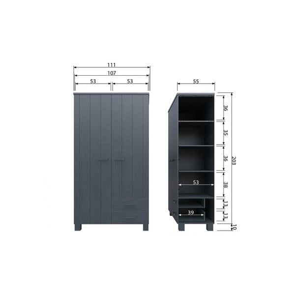 Temno siva garderobna omara iz masivnega bora 111x202 cm Dennis – WOOOD-image-1