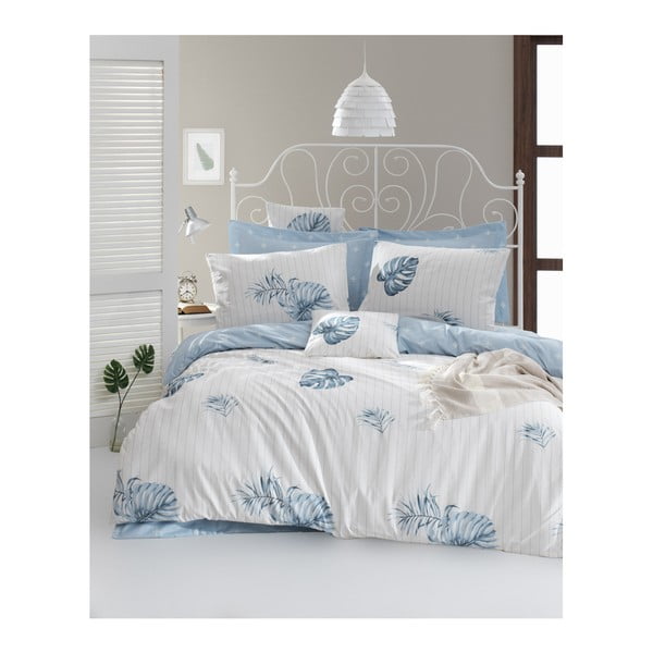 Posteljnina z rjuho za zakonsko posteljo iz bombaža Mijolnir Terezie Blue, 200 x 220 cm