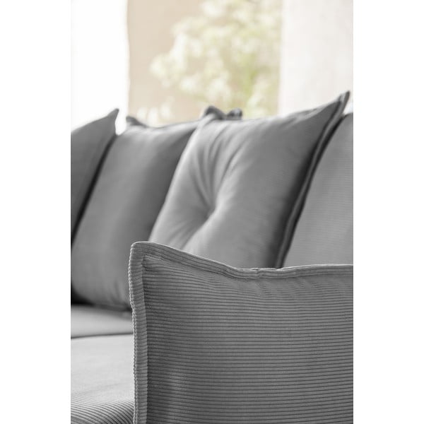 Siva raztegljiva kotna sedežna garnitura iz rebrastega žameta (levi kot/v obliki črke "U") Lazy Lukka – Miuform-image-4