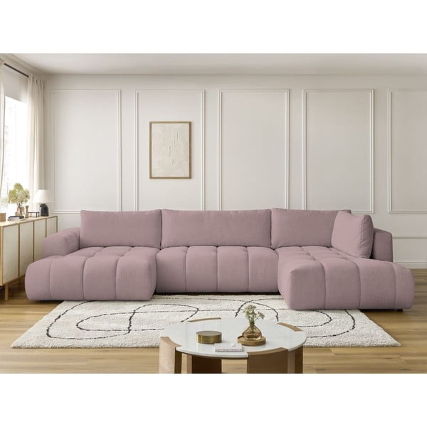 Rožnata raztegljiva/s prostorom za shranjevanje kotna sedežna garnitura (desni kot/v obliki črke "U") Fuji – Bobochic Paris-image-1