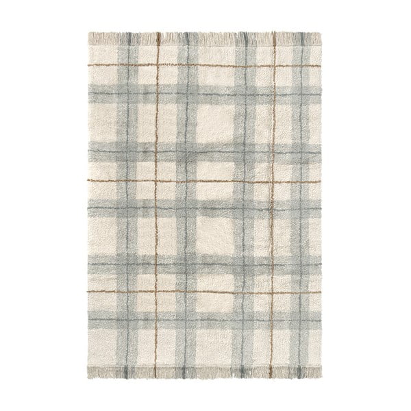 Kremno belo-žajbljevo zelena pralna ročno tkana bombažna preproga 90x120 cm Tartan Blue Sage – Lorena Canals
