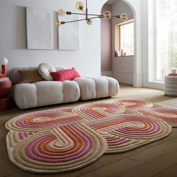 Rožnata ročno tkana volnena preproga 140x200 cm Spiral Shaped  – Flair Rugs-image-1