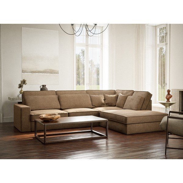 Svetlo rjava kotna sedežna garnitura iz šenilje (desni kot/v obliki črke L) Kirou – Maison de Rêve-image-1