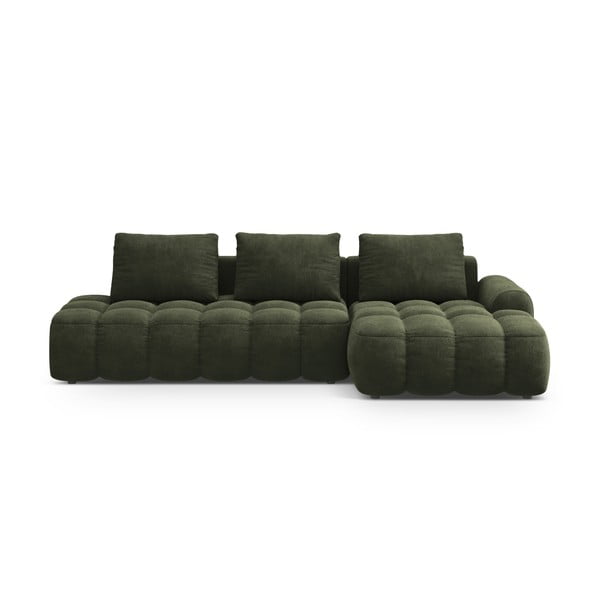 Zelena žametna raztegljiva/s prostorom za shranjevanje kotna sedežna garnitura (desni kot/z ležalnikom) Linz – Cosmopolitan Design