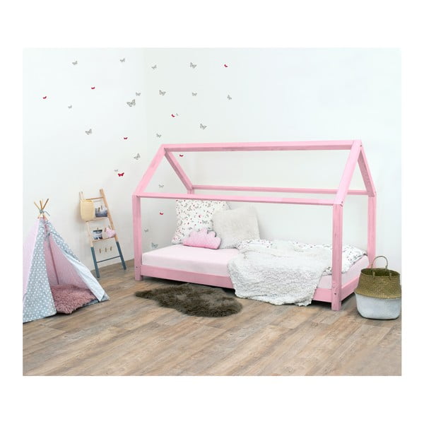Roza otroška postelja iz smrekovega lesa brez stranic Benlemi Tery, 90 x 190 cm