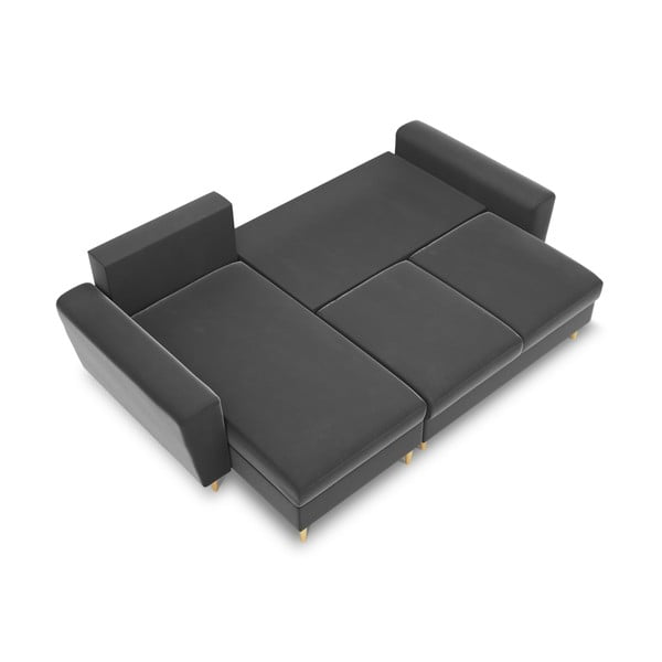 Svetlo siva žametna raztegljiva kotna sedežna garnitura s prostorom za shranjevanje Kyoto – Cosmopolitan Design-image-1