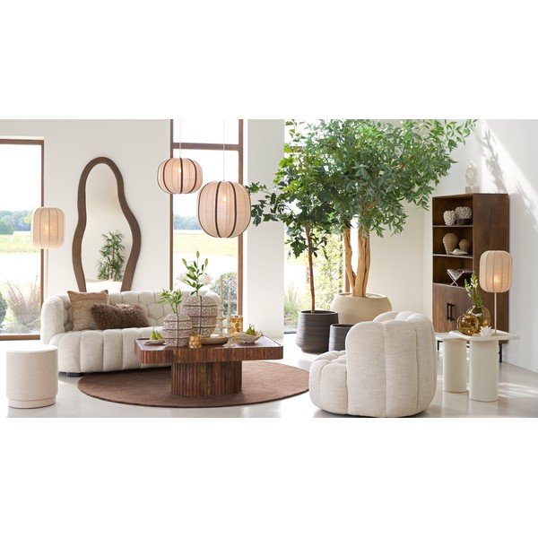 Kremno bela viseča svetilka s tekstilnim senčilom Esmiria – Light & Living-image-1