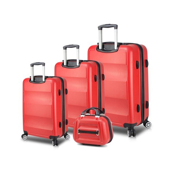 Komplet 3 rdečih potovalnih kovčkov na kolesih z vrati USB in prenosnim kovčkom My Valice LASSO Travel Set
