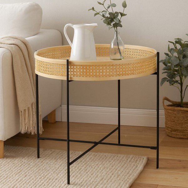 Okrogla klubska mizica iz ratana v naravni barvi ø 60 cm Depok – Premier Housewares-image-1
