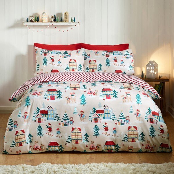 Enojna posteljnina 135x200 cm Christmas Mouse Town – Catherine Lansfield-image-2
