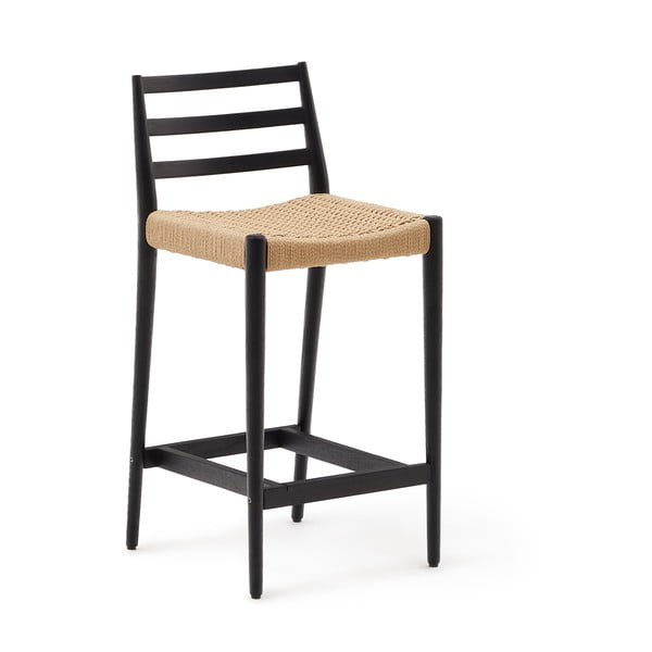 Črn barski stol iz masivnega hrasta (višina sedeža 70 cm) Analy – Kave Home