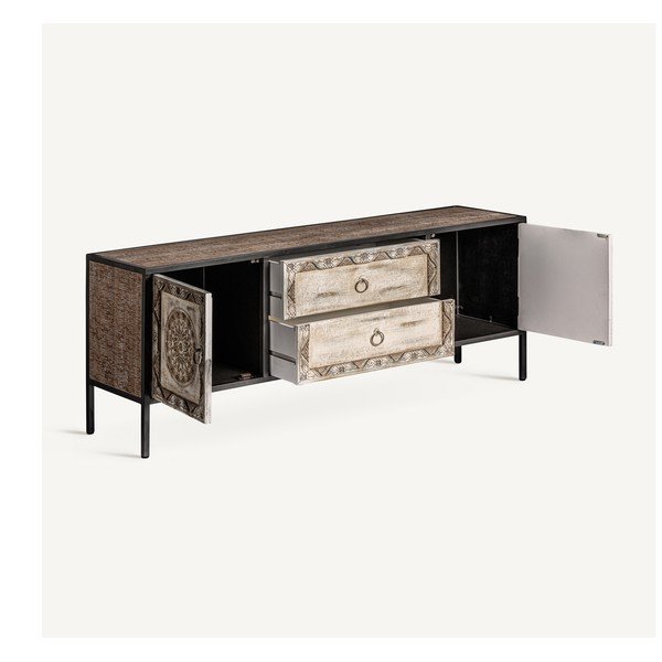 TV omarica iz masivne jelke v naravni barvi 135x55 cm Jaipur – Burkina-image-3