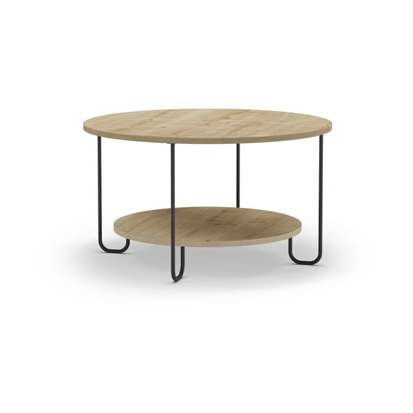 Okrogla mizica z mizno ploščo v hrastovem dekorju ø 80 cm Tonka – Marckeric-image-2