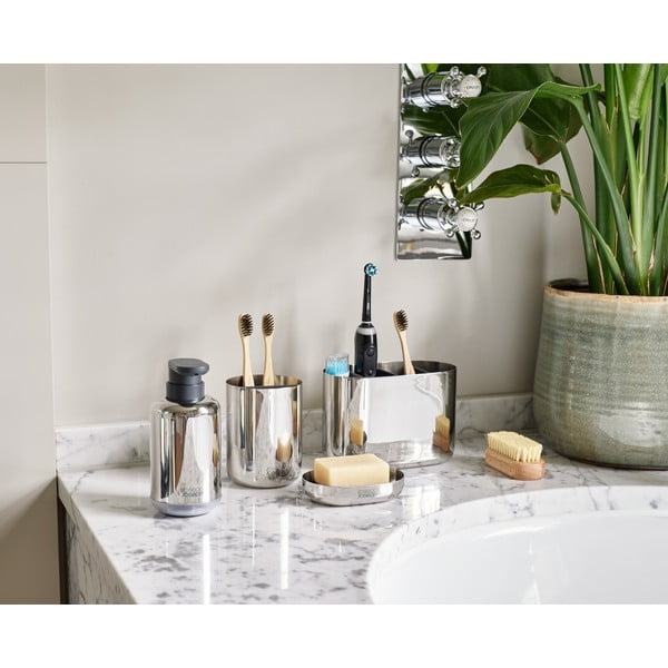 Stojalo za zobne ščetke iz nerjavečega jekla v sijajno srebrni barvi EasyStore Luxe – Joseph Joseph-image-1