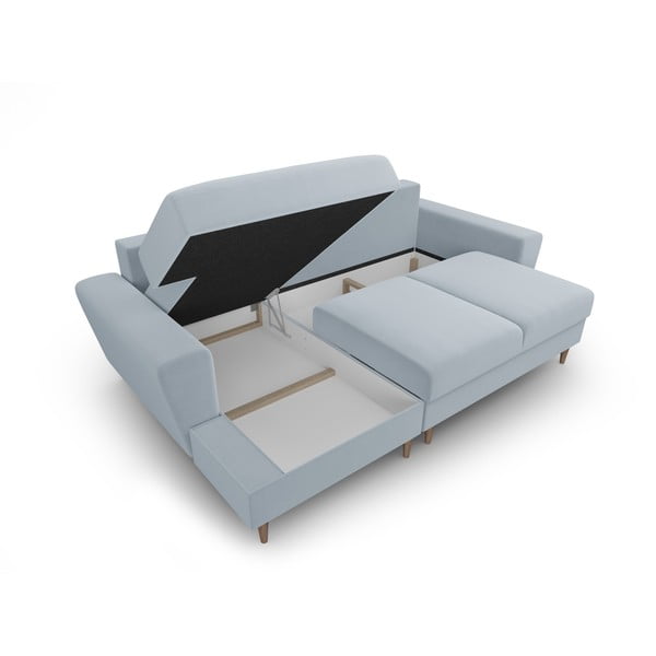 Svetlo modra žametna raztegljiva kotna sedežna garnitura s prostorom za shranjevanje (levi kot/z ležalnikom) Kyoto – Cosmopolitan Design-image-3