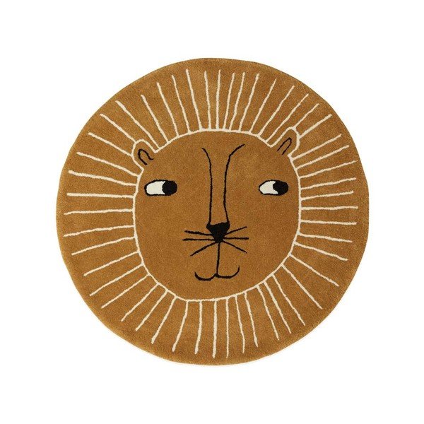 Rjava otroška preproga iz mešanice volne ø95 cm Lion – OYOY Mini