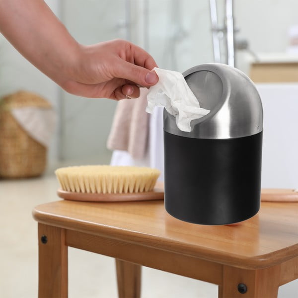 Črn koš za smeti iz nerjavečega jekla 1,2 l BLACK – Orion-image-1