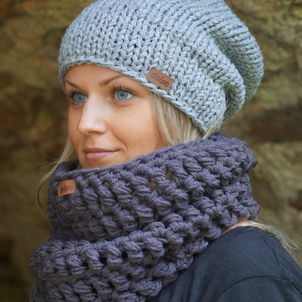 Ročno pletena kapa DOKE Grey Beanie-image-1