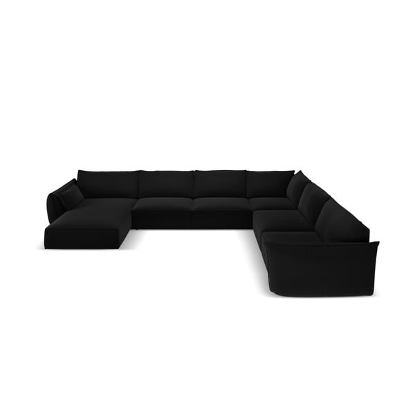 Črna žametna kotna sedežna garnitura v obliki črke "U" (desni kot) Vanda – Mazzini Sofas