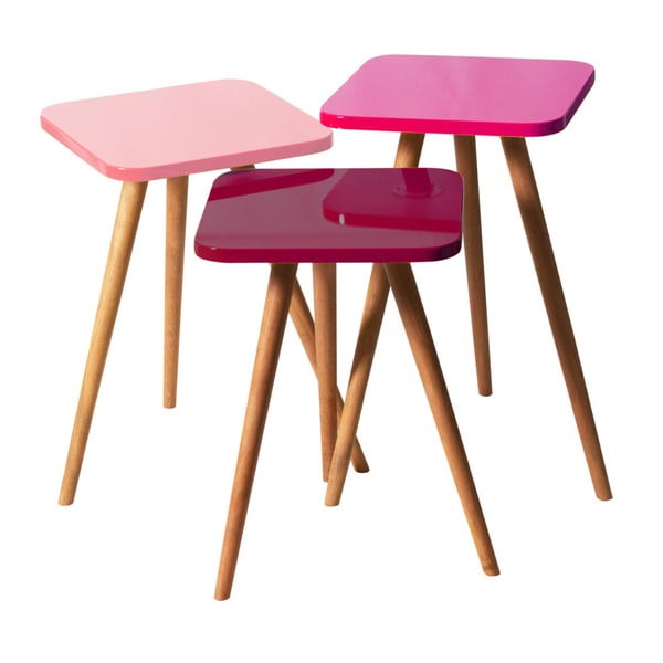 Komplet 3 stranskih mizic Kate Louise Square (roza, vijolična, temno vijolična)