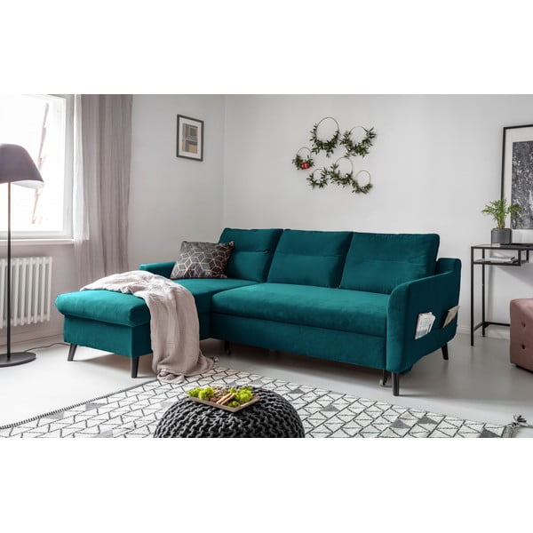 Turkizna žametna raztegljiva sedežna garnitura Miuform Stylish Stan, levi kot-image-3