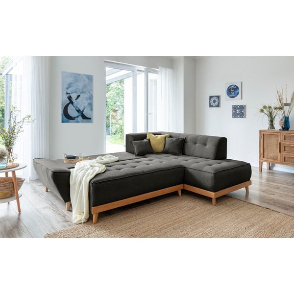 Temno siva raztegljiva sedežna garnitura Miuform Dazzling Daisy L, desni kot-image-4