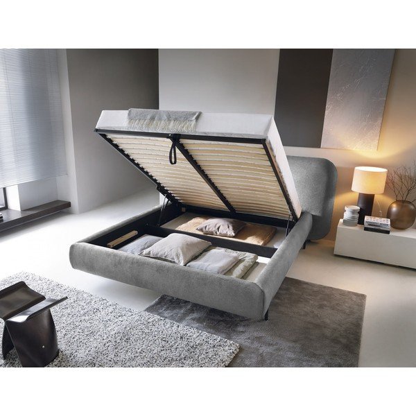 Siva oblazinjena zakonska postelja s prostorom za shranjevanje in z letvenim dnom 160x200 cm Pointt – ELTAP-image-2