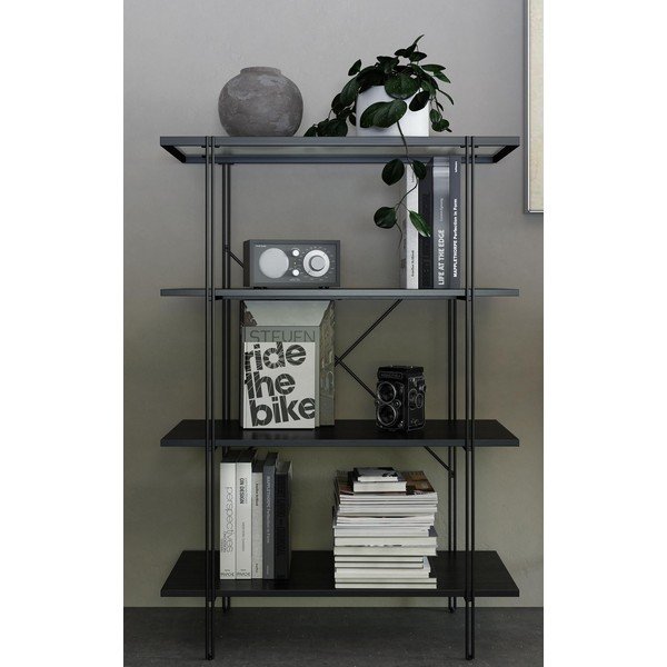 Črna knjižna omara iz hrastovega dekorja 79x117 cm Wainwright - Queer Eye-image-1