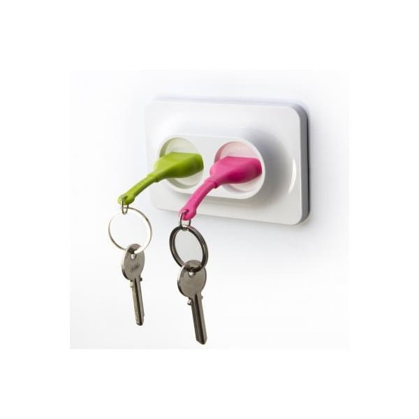 Obesek za ključe z zelenim in rožnatim znakom Qualy&CO Double Unplug