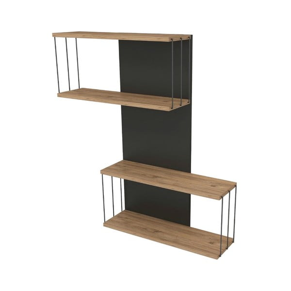 Antracitno siva/naravna večnivojska polica v borovem dekorju 65 cm Destan – Kalune Design-image-2