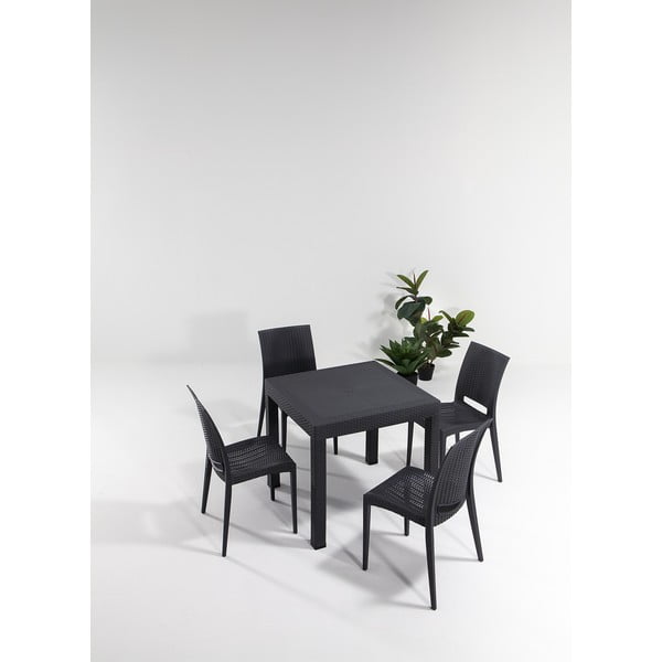 Antracitno siva vrtna jedilna garnitura iz umetnega ratana za 4 osebe Rattan – Floriane Garden-image-1