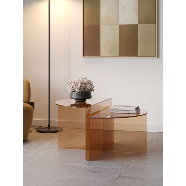 Rjave steklene okrogle mizice v kompletu 2 ks ø 80 cm Velta – MOME-image-2