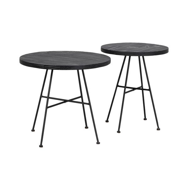 Set 2 črnih dodatnih mizic s ploščo iz borovega lesa Rowico Grafton-image-2