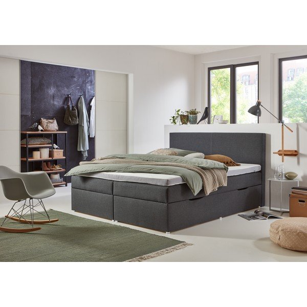 Siva boxspring postelja s prostorom za shranjevanje 180x200 cm Harry – Rojaplast-image-1