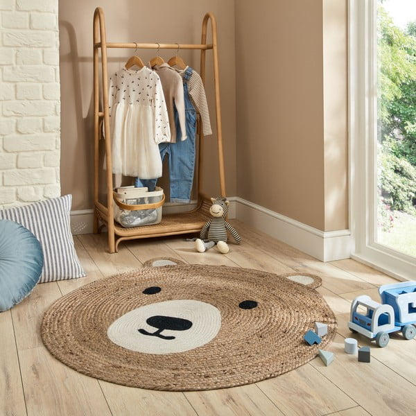 Otroška preproga iz jute v naravni barvi 100x100 cm Bertie Bear – Flair Rugs-image-1