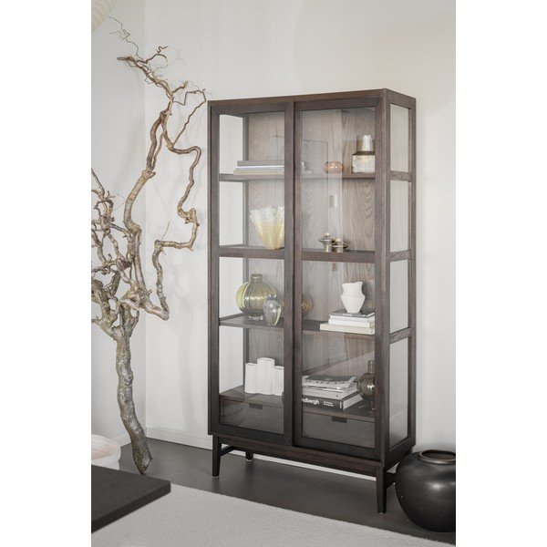 Rjava vitrina v hrastovem dekorju z drsnimi vrati 100x203 cm Hazelton – Rowico-image-4