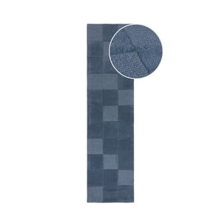 Temno moder ročno tkan volnen tekač 60x230 cm Checkerboard – Flair Rugs