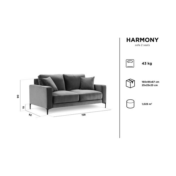 Roza žametna zofa Kooko Home Harmony, 158 cm-image-4