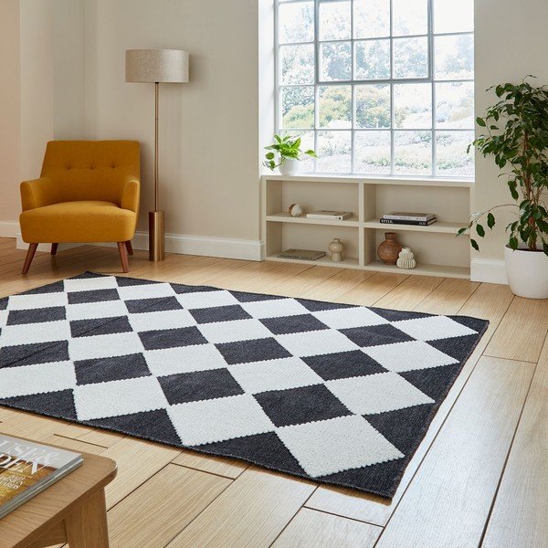 Črno-bela pralna preproga 80x150 cm Lyna Charcoal&White – Think Rugs-image-2