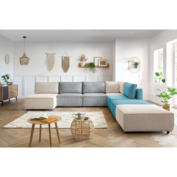 Kotna sedežna garnitura iz rebrastega žameta (v obliki črke "U"/s kotom po izbiri) Nihad modular – Bobochic Paris-image-1