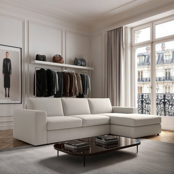 Kremno bela kotna sedežna garnitura (desni kot/z ležalnikom) Baga – Rodier-image-1