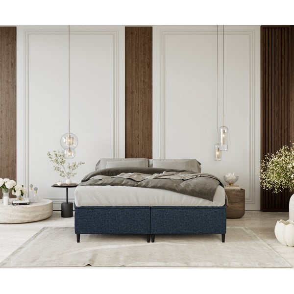 Temno modra oblazinjena zakonska postelja s prostorom za shranjevanje 200x200 cm Tate – Maison de Rêve-image-3