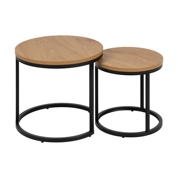 Okrogle stranske mizice v kompletu 2 ks z mizno ploščo v hrastovem dekorju ø 45 cm Spiro – Actona