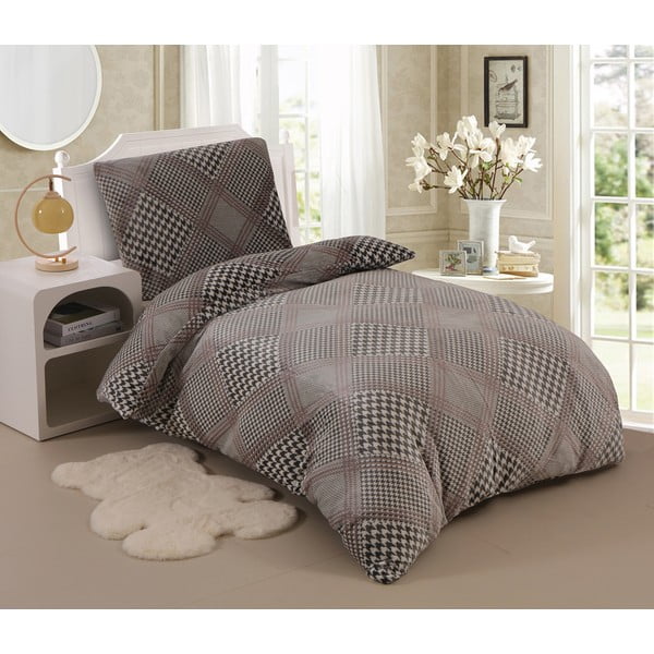 Siva posteljnina za zakonsko posteljo iz mikropliša 220x200 cm – My House