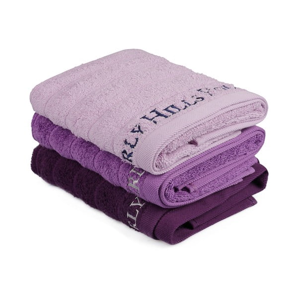 Komplet 3 vijoličnih bombažnih brisač za roke, 90 x 50 cm