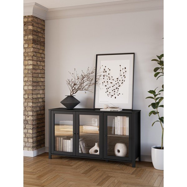 Črna vitrina iz masivnega bora 142x80x40 cm Alessandra – Marckeric-image-1