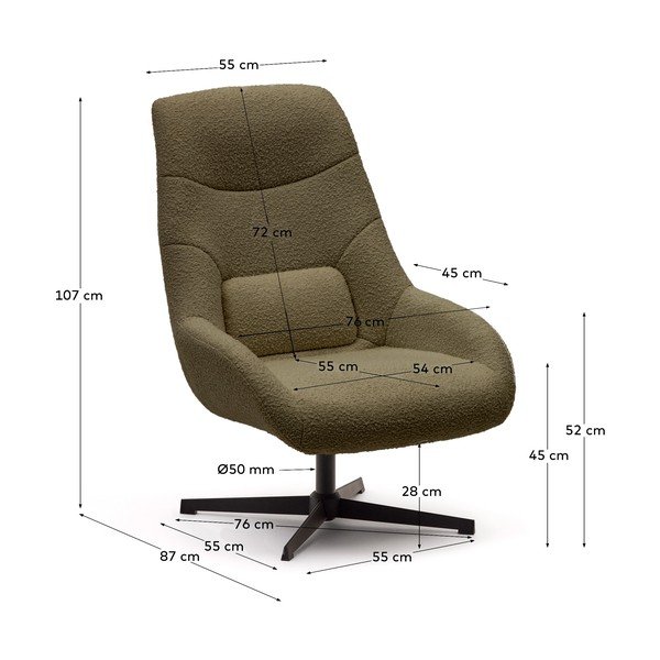 Temno zelen fotelj iz tkanine bouclé Celida – Kave Home-image-4